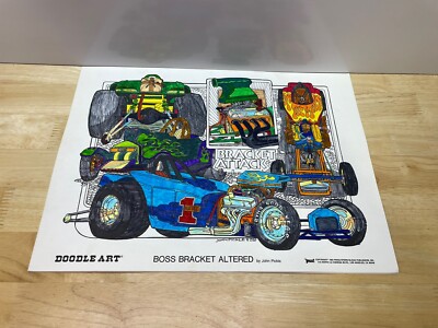 Vintage Doodle Art Coloring Poster Boss Bracket Altered Cars 11x15 1982