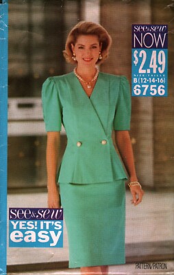 6756 Vintage Butterick Sewing Pattern Misses Jacket Skirt Career Suit Top OOP 16