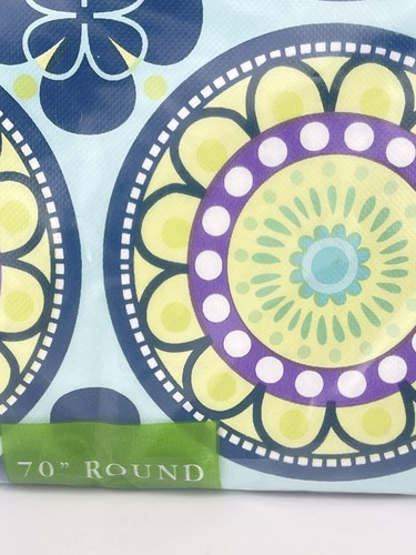 Vinyl Tablecloth 70 Round Mandala Theme Purple Blue Green Yellow Bright Colors - Picture 14 of 14