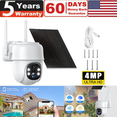 Wireless Solar/Battery Powered WiFi Pan/Tilt Outdoor Home Security Camera System