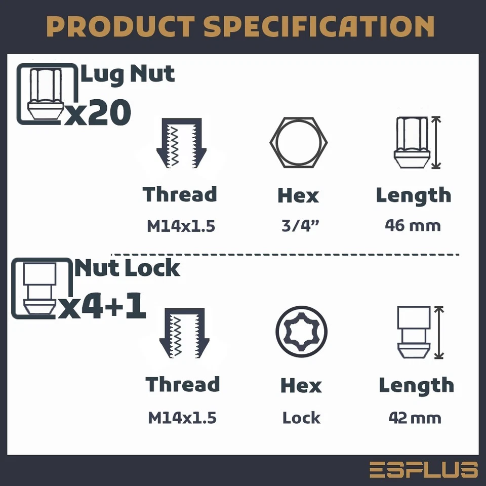24 Bloqueo de rueda cromado M14x1,5 + tuerca de bellota de 1,8" apta para Infiniti 11-2023 QX56/QX80 Foto 2 de 4