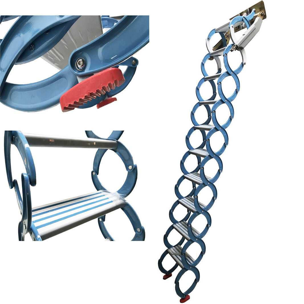 Blue Loft Stairs Attic Ladder Pull Down Thickened Folding Way Telescopic 8.2Ft-image