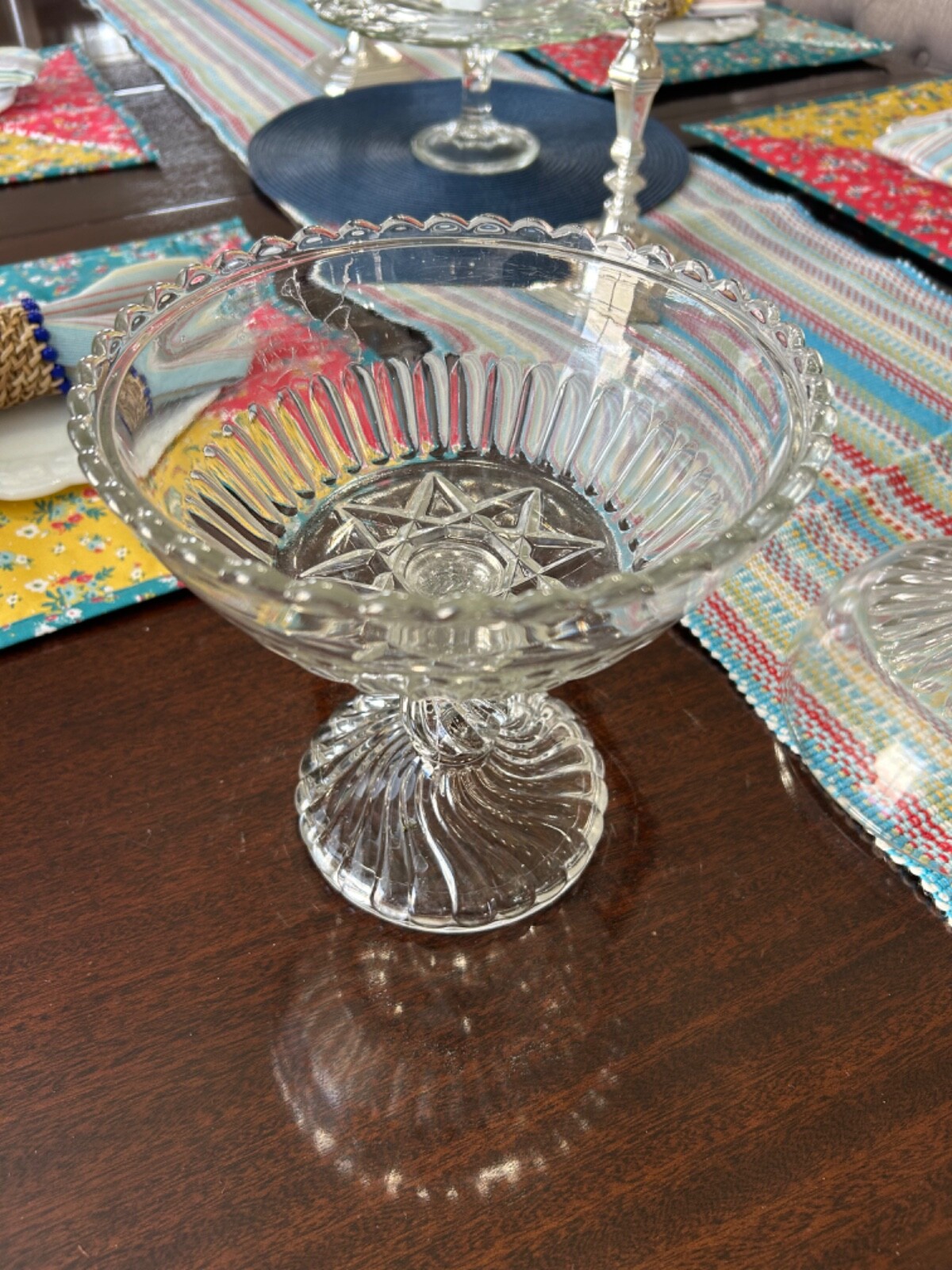 Vintage Crystal Covered Pedestal Candy Compote Dish 12”x7”