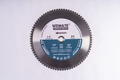 355mm Cold Saw Blade 14 Inch 80 Teeth 25.4mm Arbor Dry Cut Steel Ferrous Cermet