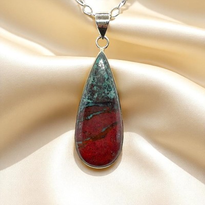 Sonora Sunrise Cuprite Pendant   925  Sterling Silver~ Red  Green Stone Pendant