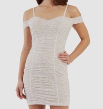 BCX Womens Juniors' White Off-The-Shoulder Flocked Velvet Ruched Dress Size XL