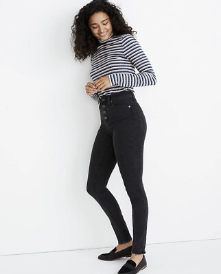 Madewell Sz 26 Skinny Jeans  High Rise Exposed Button Fly Raw Hem New