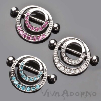 1,6 x 18 mm Brust Piercing Zirkonia Nippel Piercing Shield Schild Strass Z195