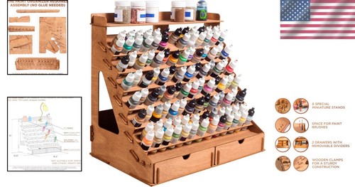 Elegant Paint Organizer for 105 Bottles & 14 Brushes - Miniature Storage Rack - Picture 2 of 9