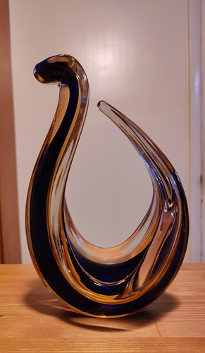 Murano Stil Sommerso Königsblau und Bernstein Kunstglas Schlange Vase Skulptur LG - Bild 1 von 11