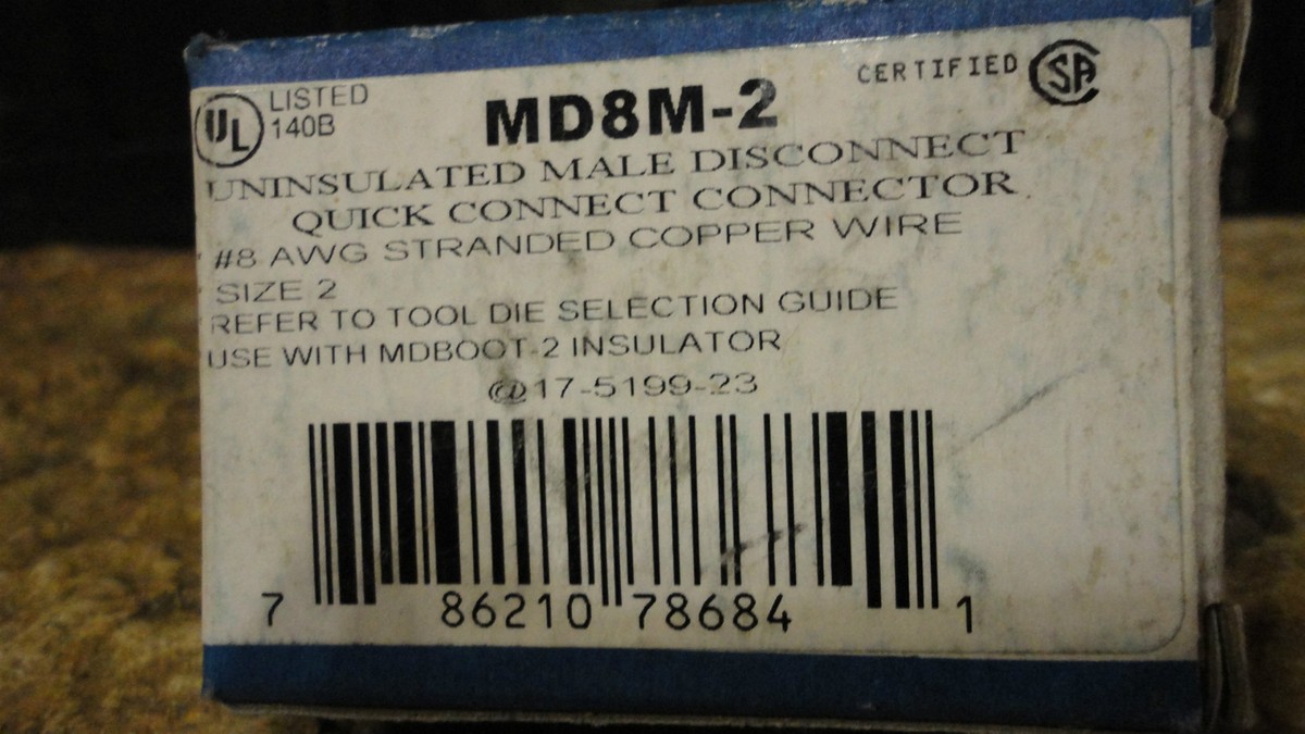 Thomas & Betts MD8M-2 #8 Uninsulated Male Disconnect NEW BOX Thomas & Betts MD8M-2 #8 Uninsulated Male Disconnect NEW BOX