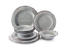 Farmhouse Melamine Dishes Dinnerware Set, 12 Piece Rustic Plates and Bowls
