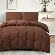 3Pc Queen Duvet Cover Set, Washed Microfiber Solid Coffee Brown