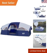 Spacious 8-Person Weather-Resistant Family Tent with Room Divider & 5 Windows