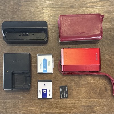 Sony Cyber Shot DSC-T900 Digital Camera 4x Optical Zoom 12.1MP Red Bundle- Works