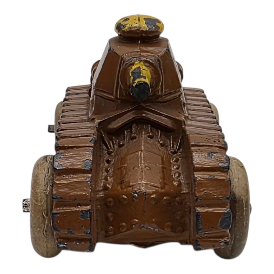 Vtg Barclay 1937 Slush Mold Metal Renault Military Tank White Rubber Tires Nice - Image 3 of 4