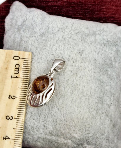 Silver Amber Pendant for Women-Cognac Color - Picture 3 of 5
