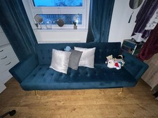 Blue Velvet Sofa Bed 3 Seater Click Clack Couch for Lounge Home Office