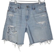 American Eagle Women Denim Shorts 2 Light Blue Distressed Raw Hem Strigid Jean