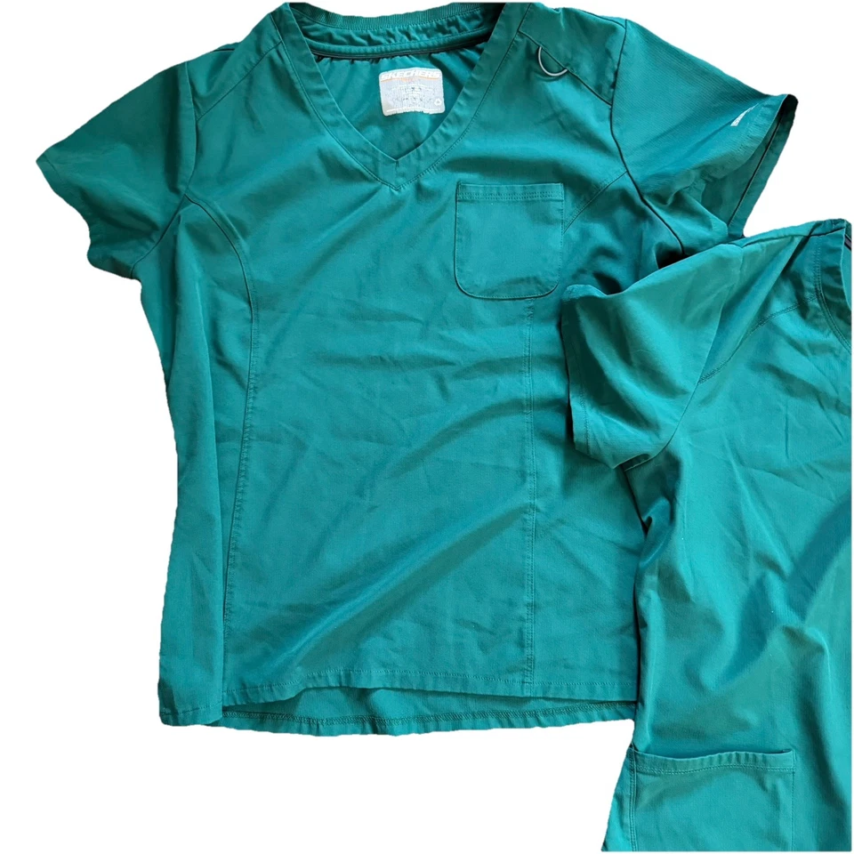 SKECHERS by Barco Green Scrub Tops Lot of 2 Women’s Size L Stretch Comfort - Image 4 of 4