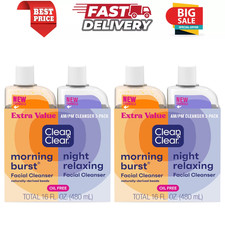 Clean Clear Day and Night Acne Face Wash, Oil-Free, 8 fl oz 4 Pack - NEW