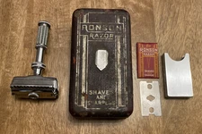 Vintage Art Deco RONSON RAZOR Shaves & Sharpens w/ Case, Blades, Blade Box As-is