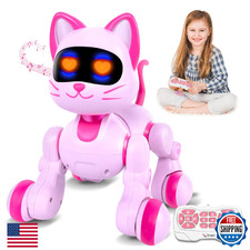 Robot Cat Interactive Toys for Girls: Remote Control Electronic Pink Kitty Pet f