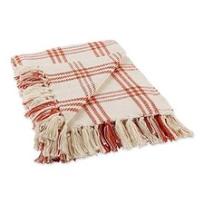 Modern Farmhouse Plaid Collection Cotton Fringe Throw 50x60" White/Vintage Red