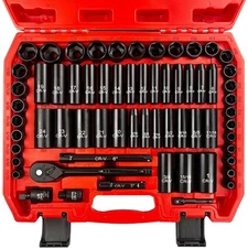 Impact Socket Set 64-Piece 3/8" Drive SAE Metric 6-Point Deep and Shallow