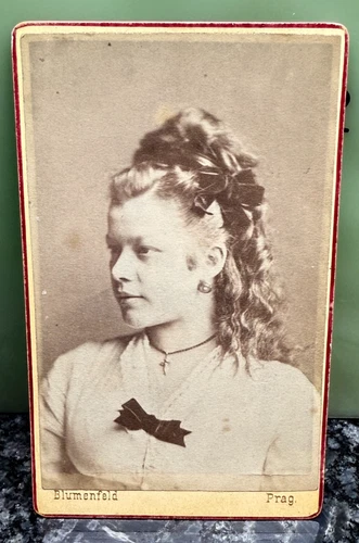 Antique CDV Photo 1860s Beautiful Young Woman Cross Necklace