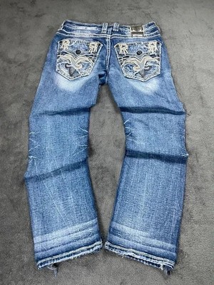 Rock Revival Männerjeans XL W36 Straight Crazy Backprint Used Look Blau Vintage