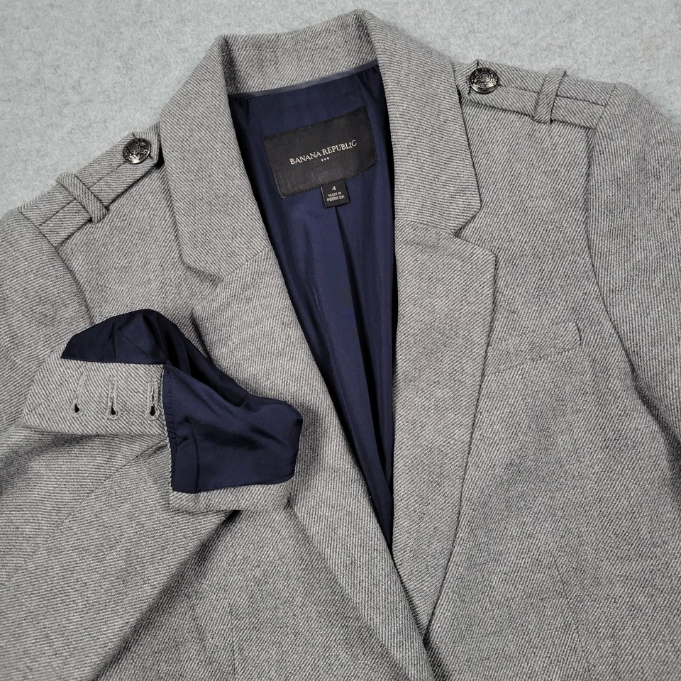 Banana Republic Military Blazer Women 4 Heather Gray Wool Suit Jacket Career - Image 2 of 4