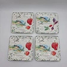 Set of 4 Dash of That Villa 6” Square Plate Julie Paton Tomatoes, Apple wine