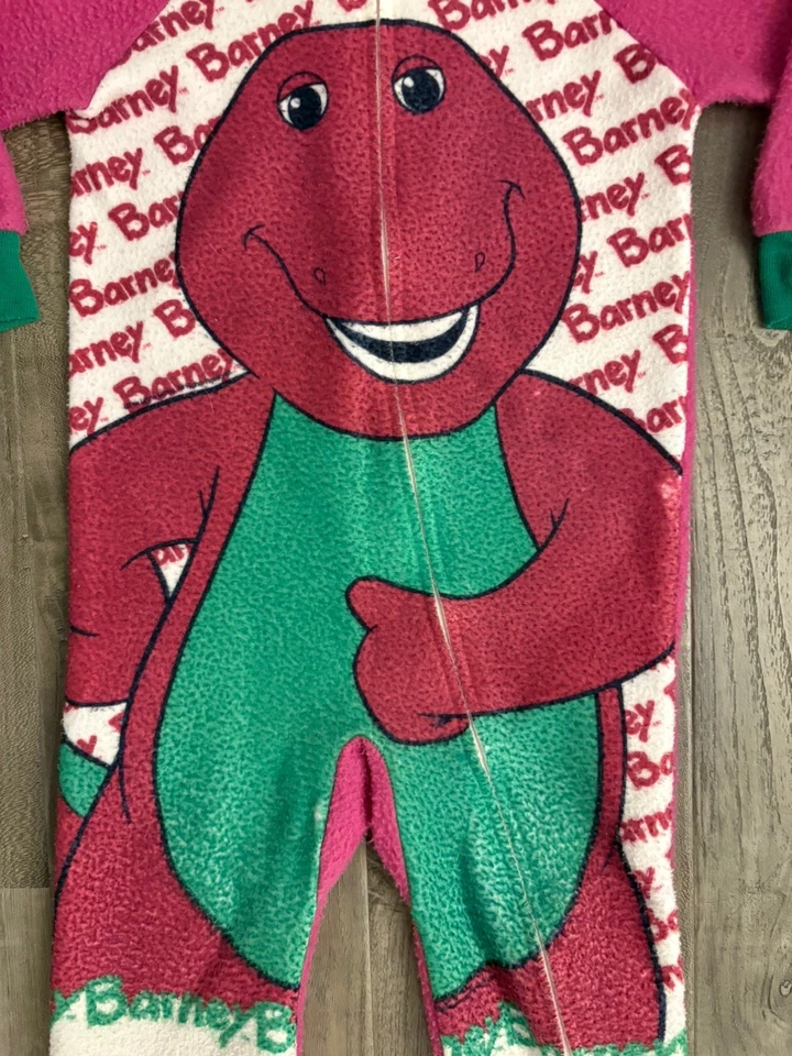 Vintage 1993 Barney Fleece Pajamas Kids 4T Zip One Piece Sleeper Lyons Group - Image 2 of 4