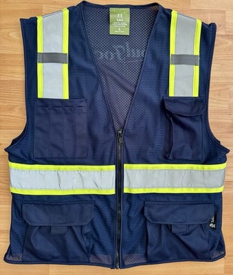 TuGlow Safety Vest Large Navy Reflective Hi Vis Zip Utility Work PPE