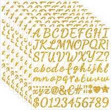 664 PCS Gold Glitter Letter Stickers 1 Alphabet Number Vinyl 8 Sheets