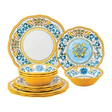 UPware 12 Piece Chianti Melamine Dinnerware Sets, Outdoor Dishes Set, Plates ...