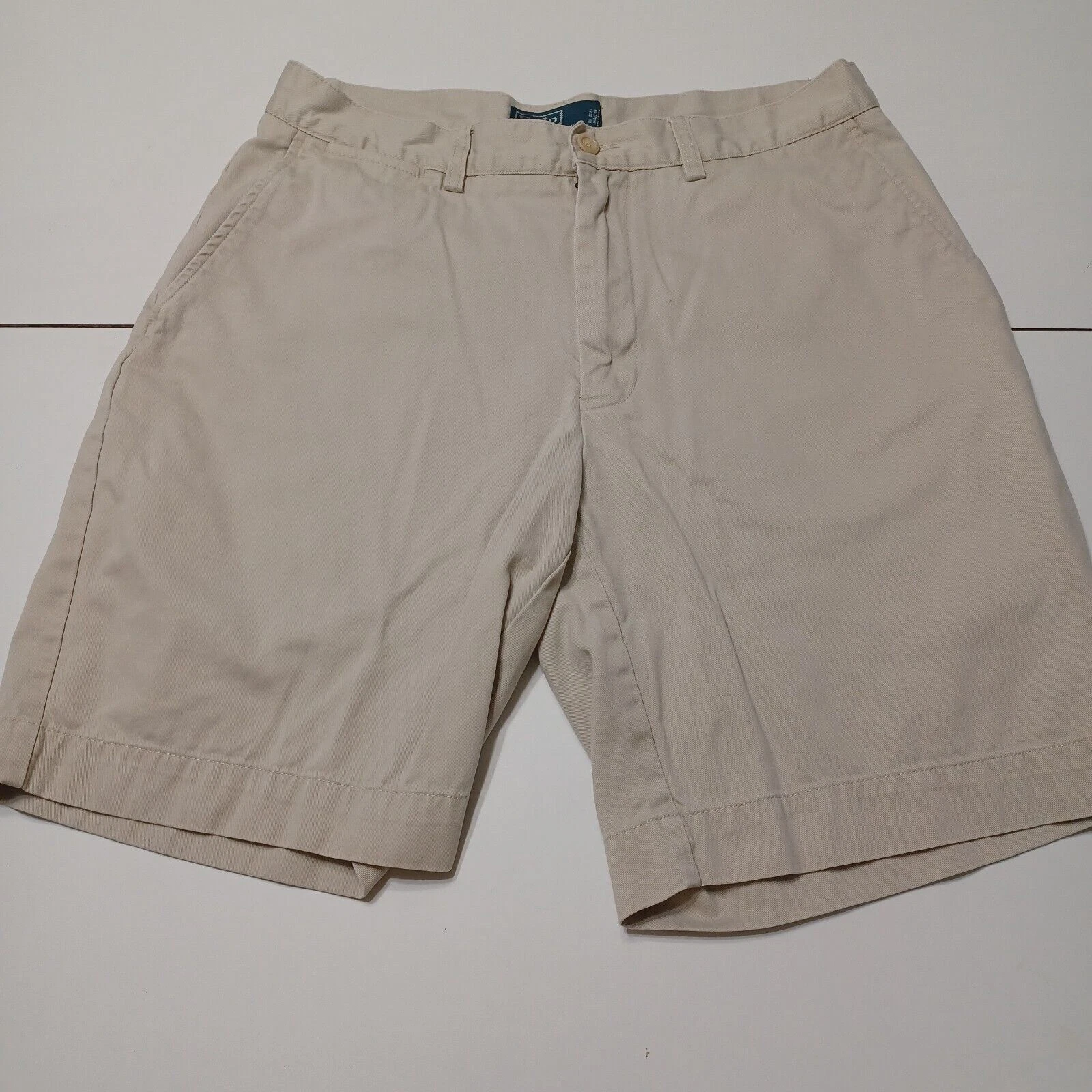Polo Prospect Mens 33 Khakis Shorts Beige Flat Front Pockets Button 100% Cotton
