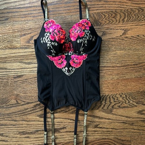 Vintage Victoria’s Secret Embroidered Floral Bustier Corset Sheer Black 34B NWT - Picture 9 of 12