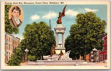 Baltimore Maryland MD, Francis Scott Key Monument, Eutaw Place, Vintage Postcard