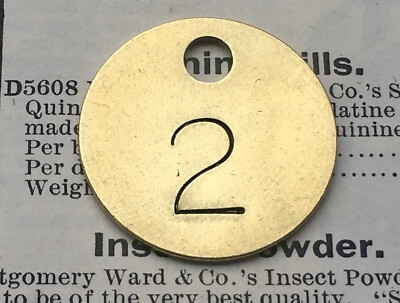 Number 2 Tag Brass Metal Numbered Keychain Stamped Token Fob Check 1 Inch