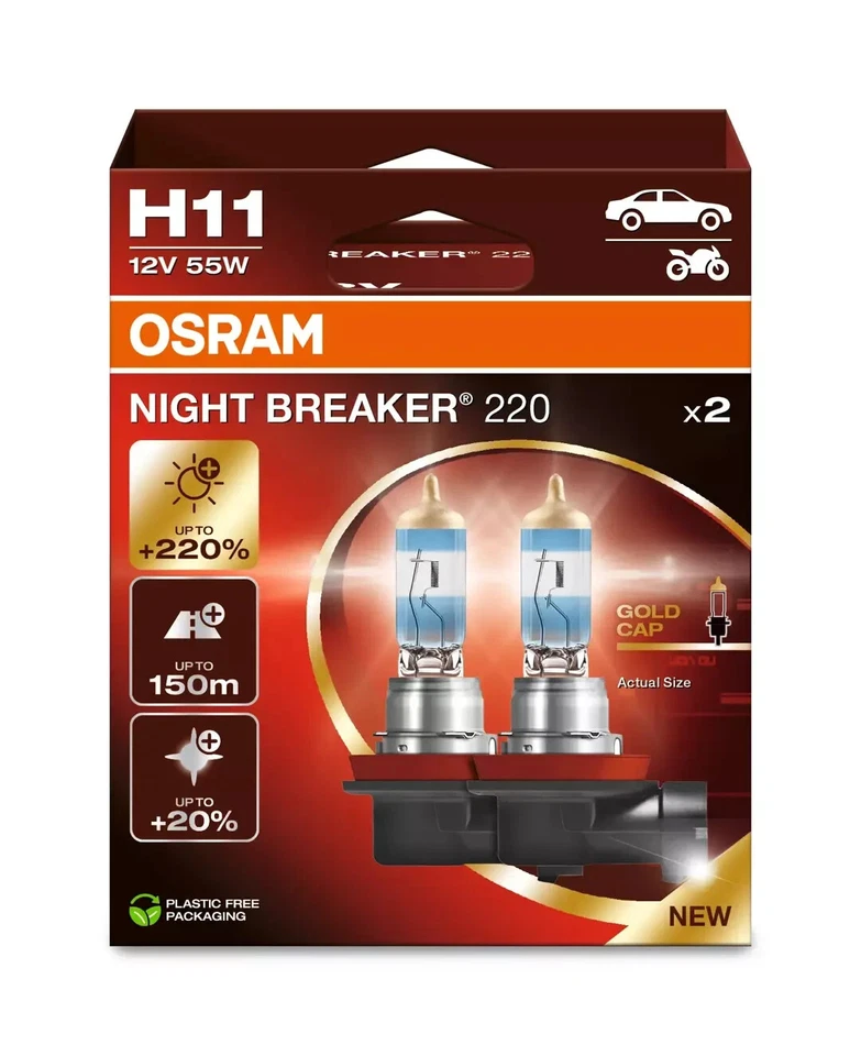 Osram Night Breaker 220 H11 55W Two Bulbs Head Light High Beam Upgrade Lamp OE - Изображение 4 из 4