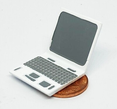 Puppenhaus weiß Laptop nicht funktionsfähig Computer Büro Maßstab 1:12 Miniatur Tumdee
