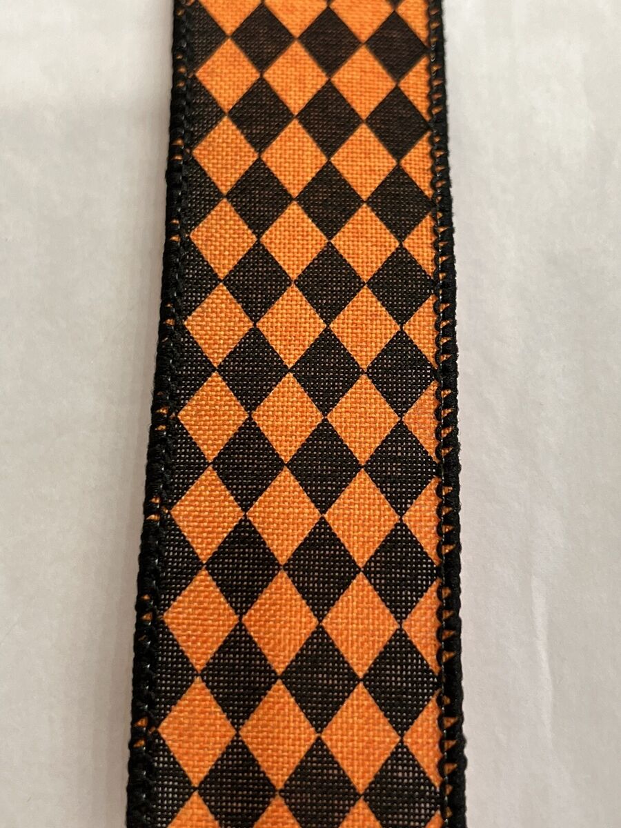 10 Yds -1 1/2” Wired Black & Orange Small Harlequin Check 10 Yds -1 1/2” Wired Black & Orange Small Harlequin Check