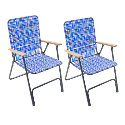 Rio Brands Steel Folding Grey Patio/Camping Chair w/Blue Woven Fabric, Pack of 2