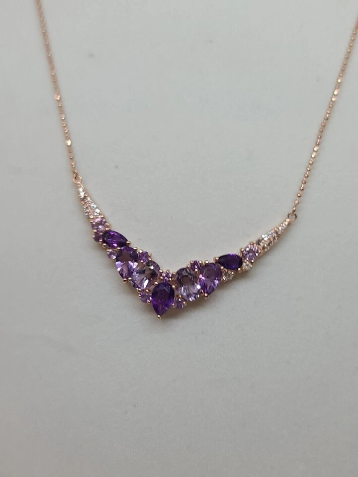 Pear Cut Simulated Amethyst Women's Stunning Necklace In 14k Rose Gold Plated - Изображение 4 из 4