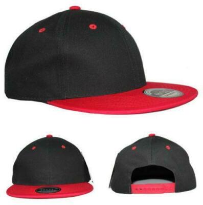 Baseballkappe 100 % Baumwolle flacher Schirm zweifarbig Druckknopflasche 5 Farben schwarz & rot