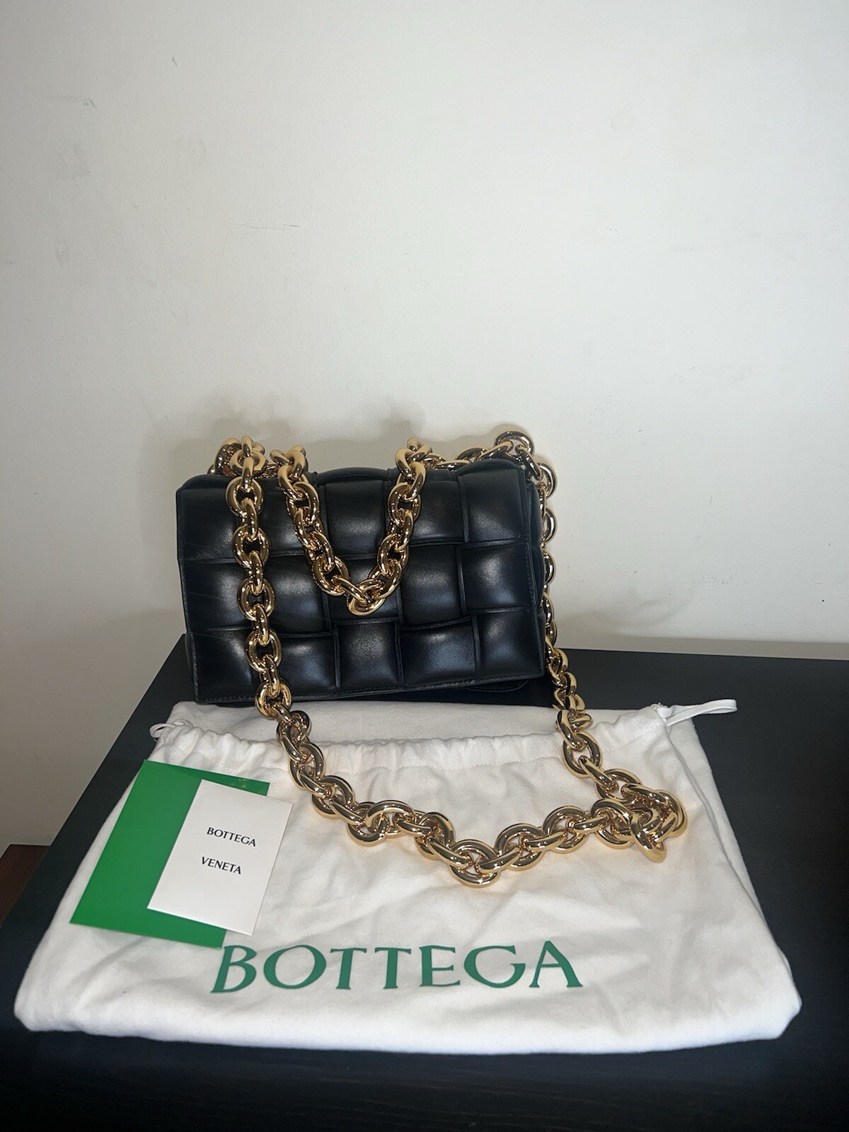 Bottega Veneta Black Leather Chain Cassette Cross Body Bag