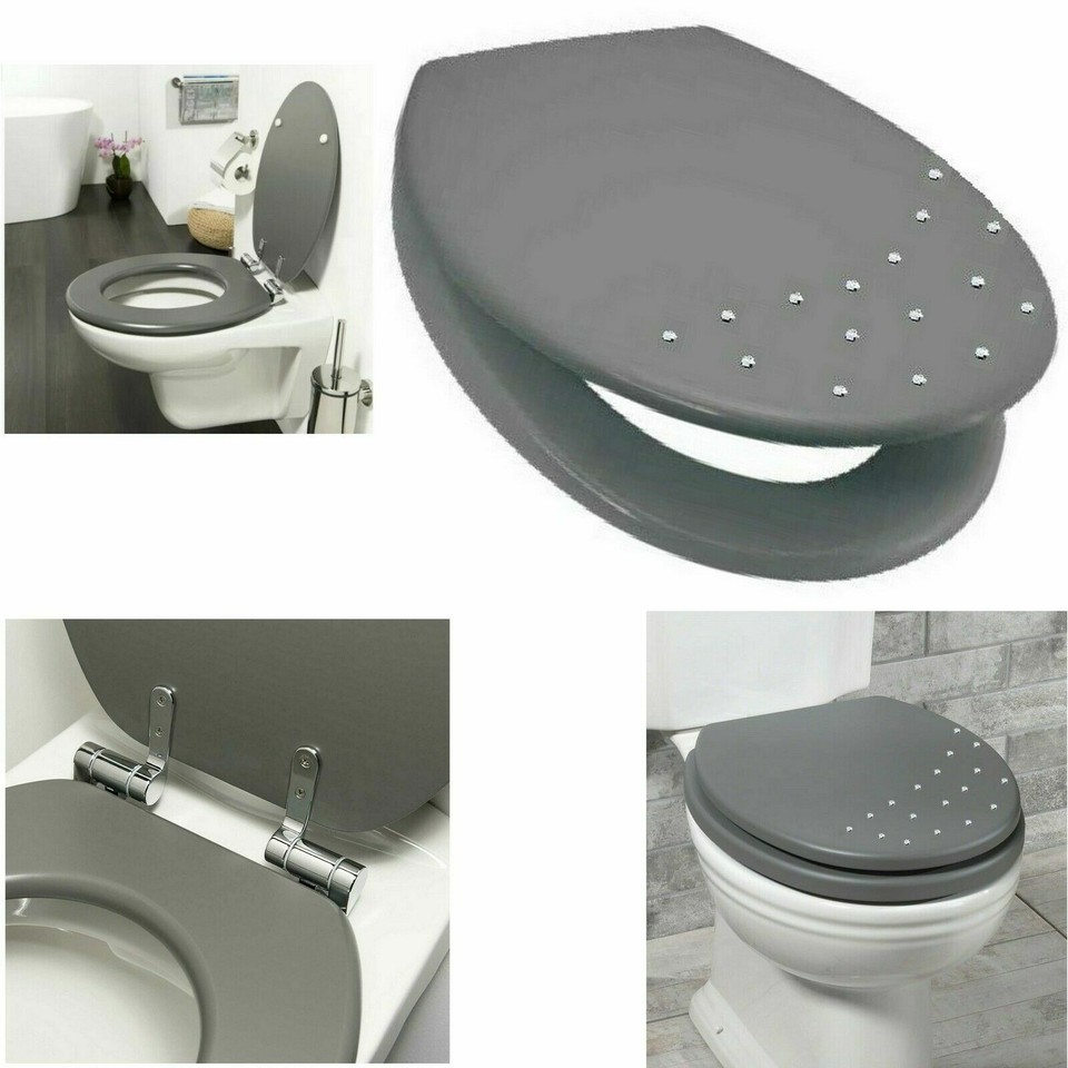 LUXURY DIAMANTE WOODEN MDF WC TOILET SEAT OR SHOWER CURTAIN WITH HOOKS