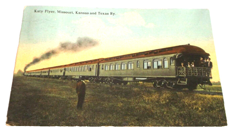 1912 MISSOURI KANSAS TEXAS MKT KATY FLYER PASSENGER TRAIN POST CARD